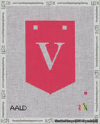 A taped needlepoint canvas with the design: Banner 18 mesh count Pointed V White on Red.