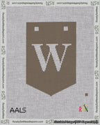 A taped needlepoint canvas with the design: Banner 18 mesh count Pointed W White on Brown.
