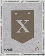 A taped needlepoint canvas with the design: Banner 18 mesh count Pointed X White on Brown.