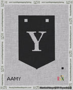 A taped needlepoint canvas with the design: Banner 18 mesh count Pointed Y White on Black.