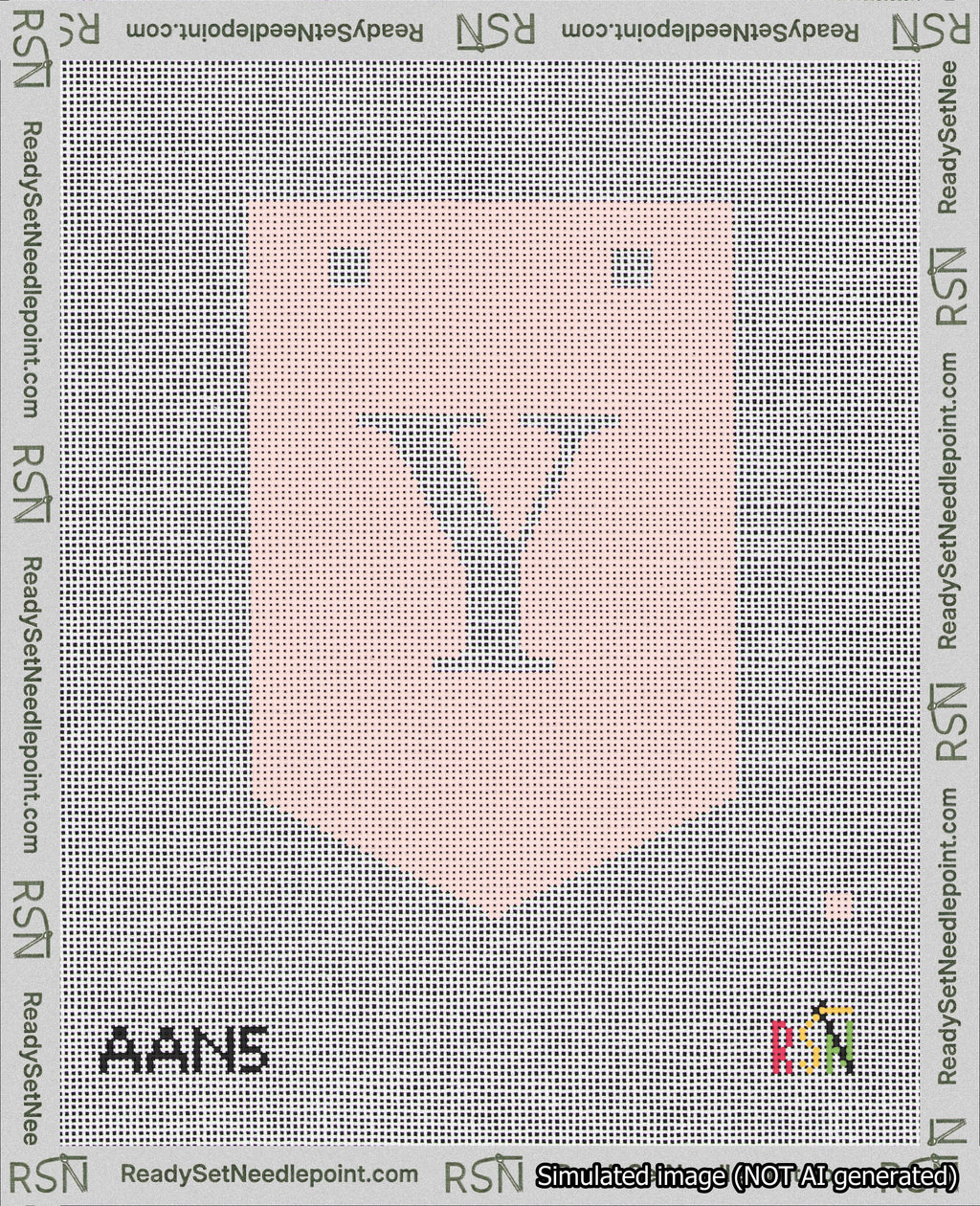 A taped needlepoint canvas with the design: Banner 18 mesh count Pointed Y White on Pink.