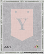 A taped needlepoint canvas with the design: Banner 18 mesh count Pointed Y White on Pink.