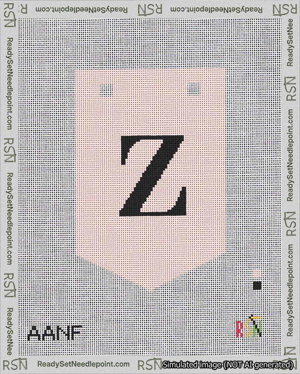 A taped needlepoint canvas with the design: Banner 18 mesh count Pointed Z Black on Pink.