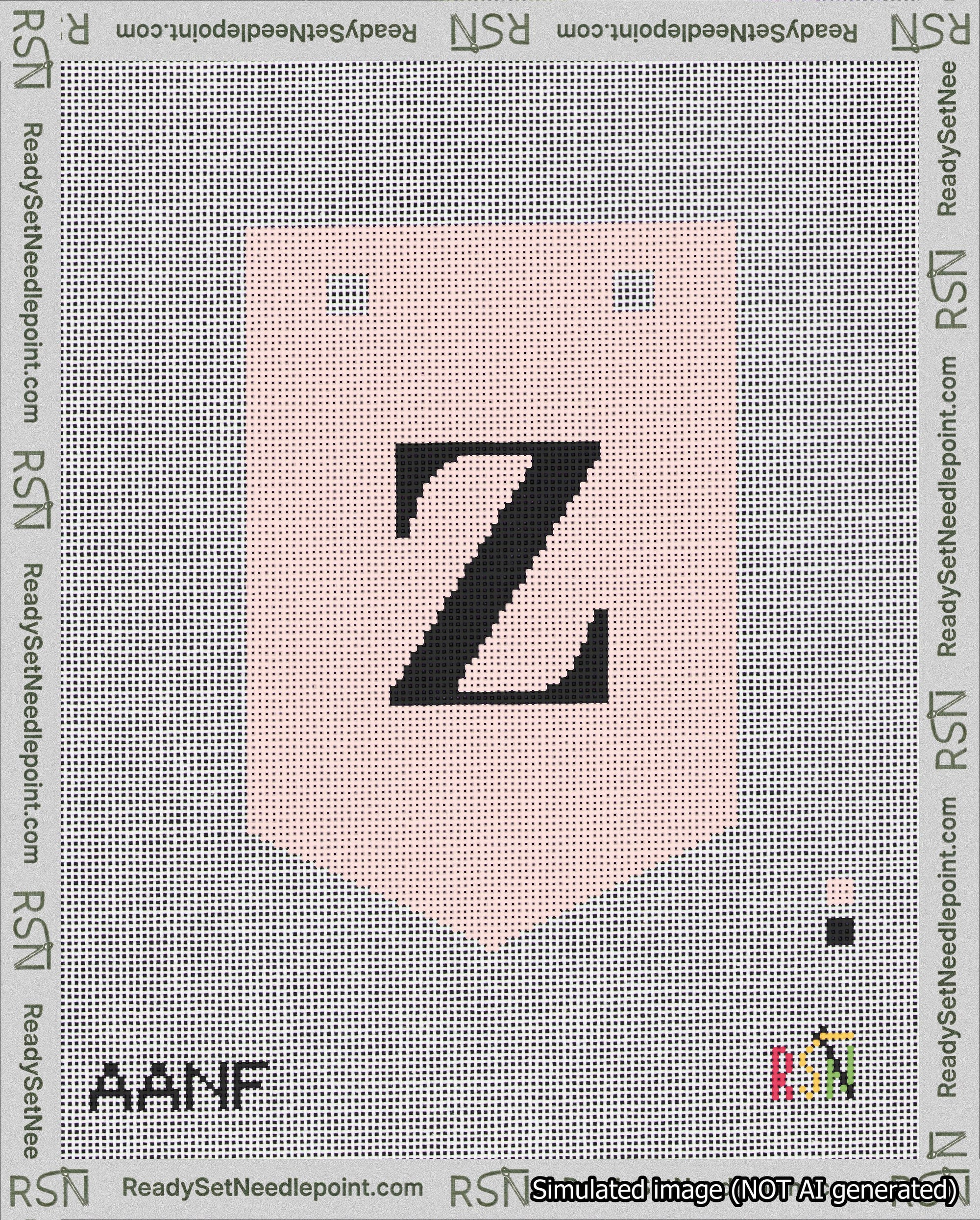 A taped needlepoint canvas with the design: Banner 18 mesh count Pointed Z Black on Pink.