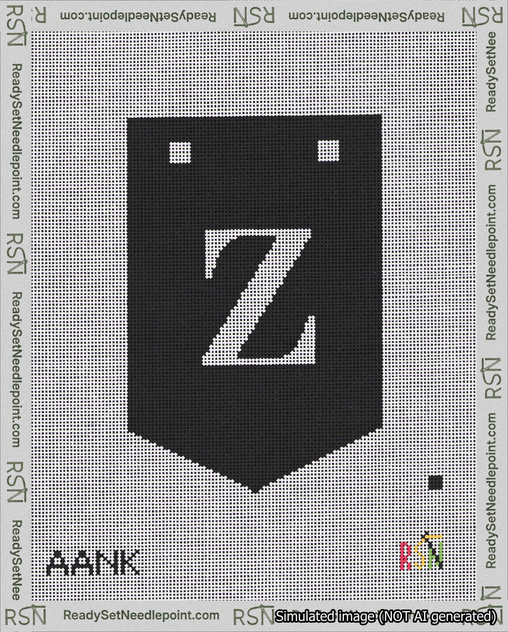A taped needlepoint canvas with the design: Banner 18 mesh count Pointed Z White on Black.