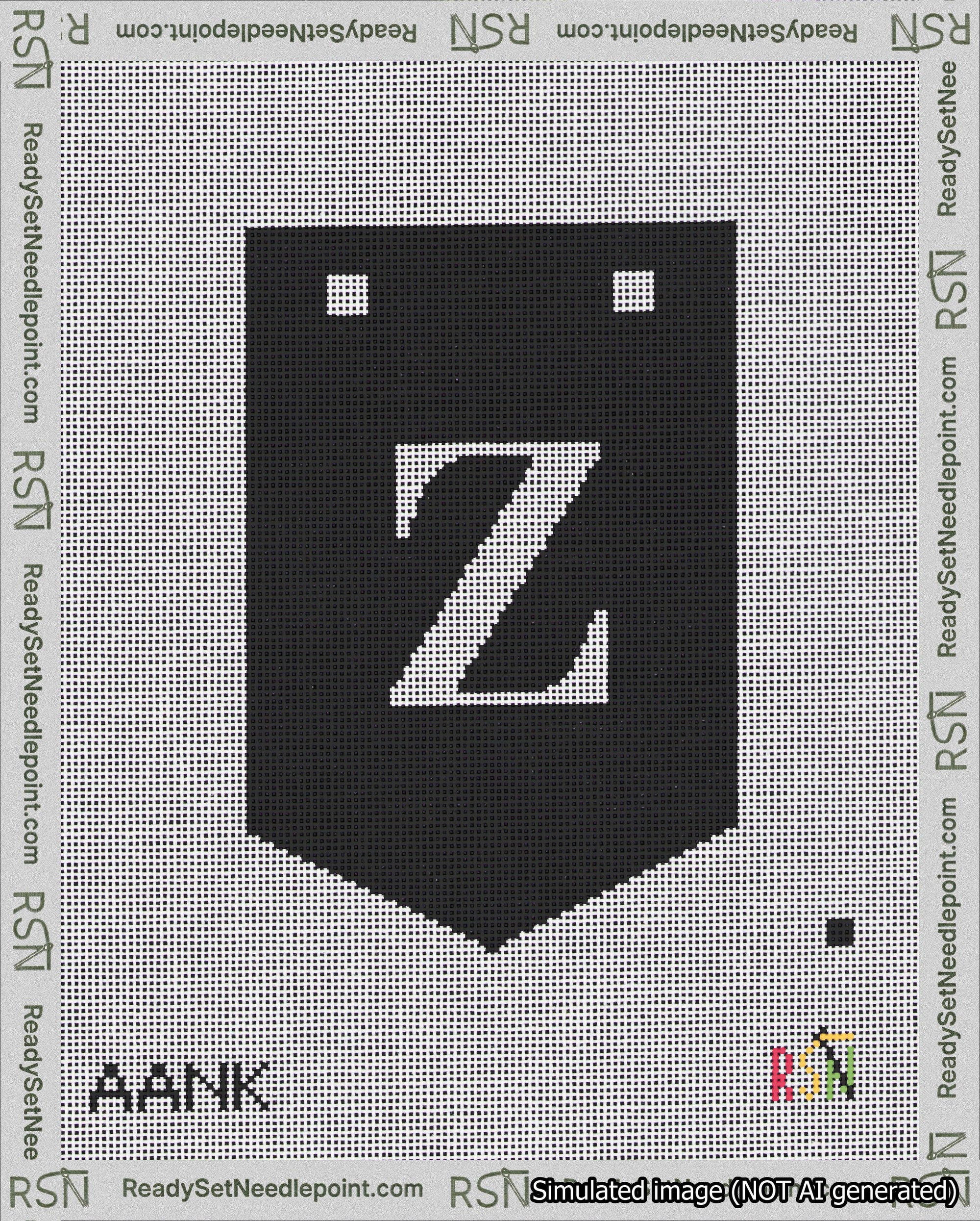 A taped needlepoint canvas with the design: Banner 18 mesh count Pointed Z White on Black.
