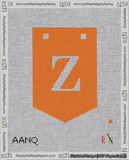 A taped needlepoint canvas with the design: Banner 18 mesh count Pointed Z White on Orange.