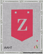 A taped needlepoint canvas with the design: Banner 18 mesh count Pointed Z White on Red.