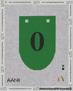 A taped needlepoint canvas with the design: Banner 18 mesh count Rounded 0 Black on Green.