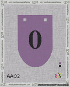 A taped needlepoint canvas with the design: Banner 18 mesh count Rounded 0 Black on Purple.