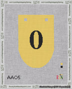 A taped needlepoint canvas with the design: Banner 18 mesh count Rounded 0 Black on Yellow.