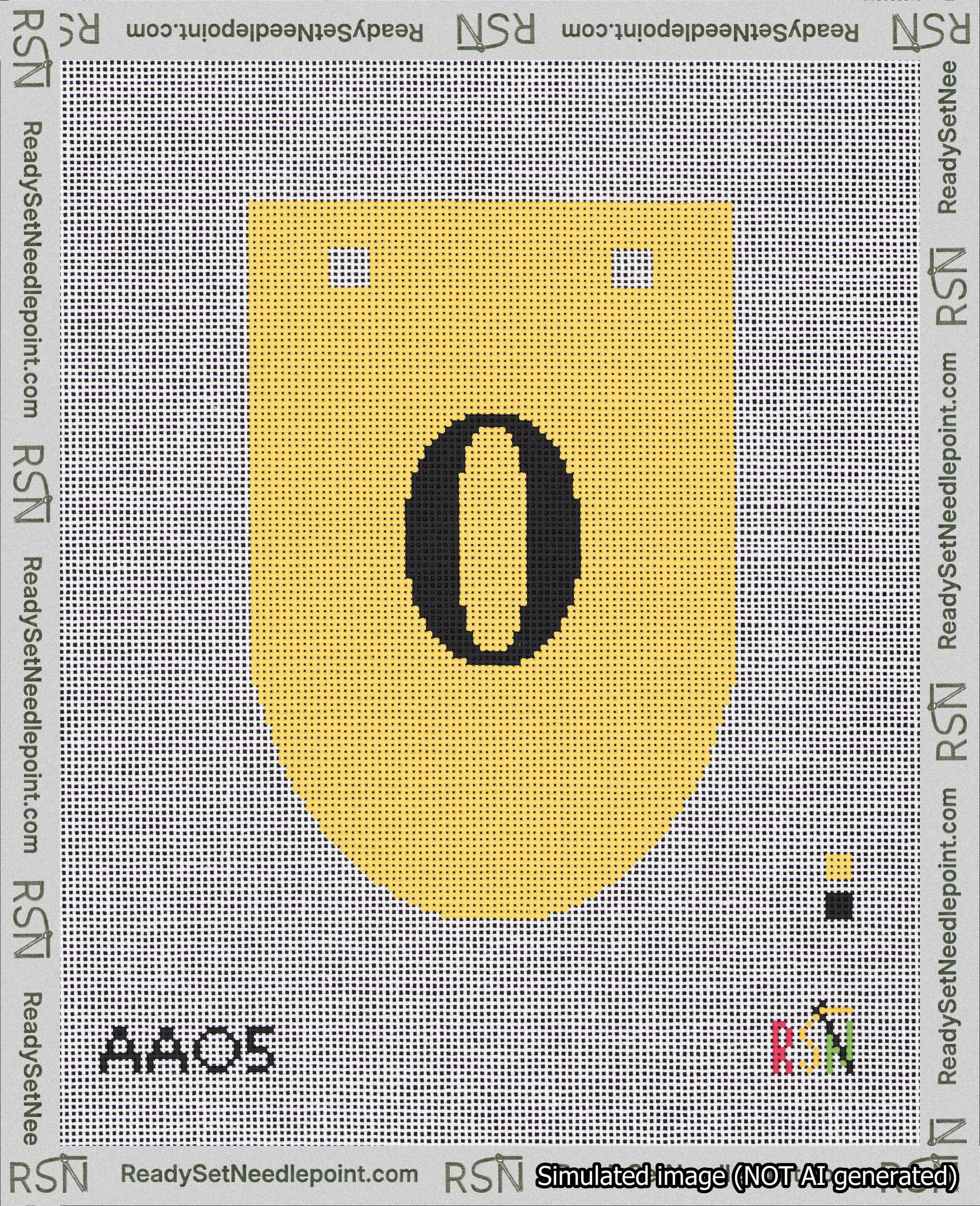 A taped needlepoint canvas with the design: Banner 18 mesh count Rounded 0 Black on Yellow.