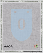 A taped needlepoint canvas with the design: Banner 18 mesh count Rounded 0 White on Light Blue.