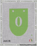 A taped needlepoint canvas with the design: Banner 18 mesh count Rounded 0 White on Light Green.