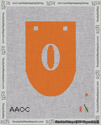 A taped needlepoint canvas with the design: Banner 18 mesh count Rounded 0 White on Orange.