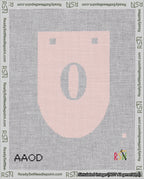 A taped needlepoint canvas with the design: Banner 18 mesh count Rounded 0 White on Pink.