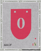 A taped needlepoint canvas with the design: Banner 18 mesh count Rounded 0 White on Red.