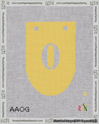 A taped needlepoint canvas with the design: Banner 18 mesh count Rounded 0 White on Yellow.