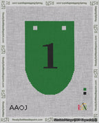 A taped needlepoint canvas with the design: Banner 18 mesh count Rounded 1 Black on Green.