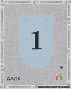 A taped needlepoint canvas with the design: Banner 18 mesh count Rounded 1 Black on Light Blue.