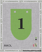 A taped needlepoint canvas with the design: Banner 18 mesh count Rounded 1 Black on Light Green.