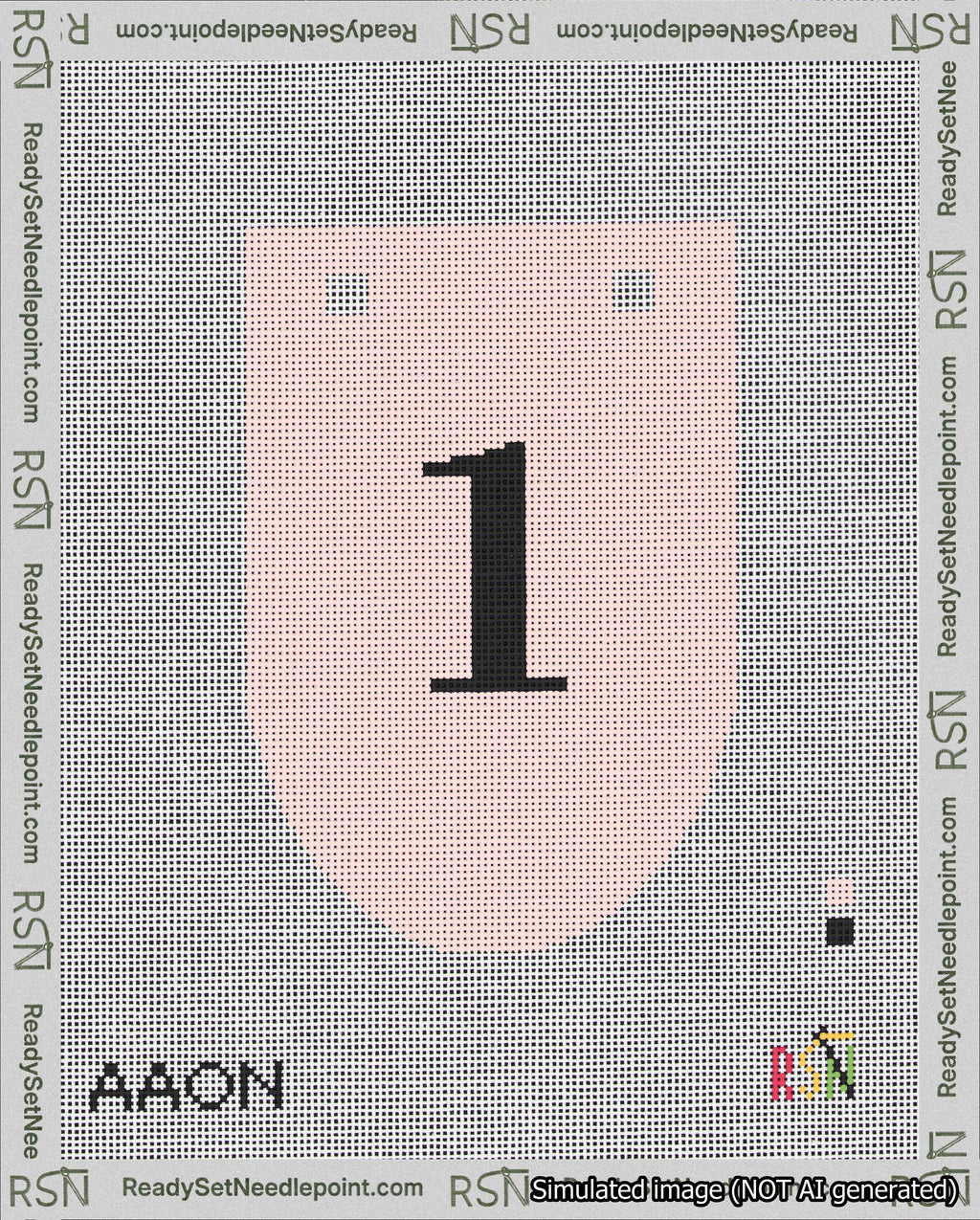A taped needlepoint canvas with the design: Banner 18 mesh count Rounded 1 Black on Pink.