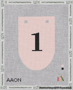 A taped needlepoint canvas with the design: Banner 18 mesh count Rounded 1 Black on Pink.