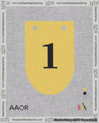 A taped needlepoint canvas with the design: Banner 18 mesh count Rounded 1 Black on Yellow.