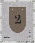 A taped needlepoint canvas with the design: Banner 18 mesh count Rounded 2 Black on Brown.