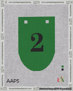 A taped needlepoint canvas with the design: Banner 18 mesh count Rounded 2 Black on Green.