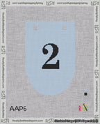 A taped needlepoint canvas with the design: Banner 18 mesh count Rounded 2 Black on Light Blue.