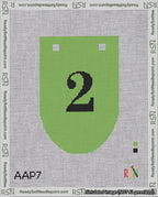 A taped needlepoint canvas with the design: Banner 18 mesh count Rounded 2 Black on Light Green.