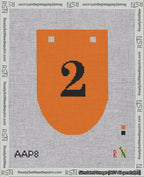 A taped needlepoint canvas with the design: Banner 18 mesh count Rounded 2 Black on Orange.