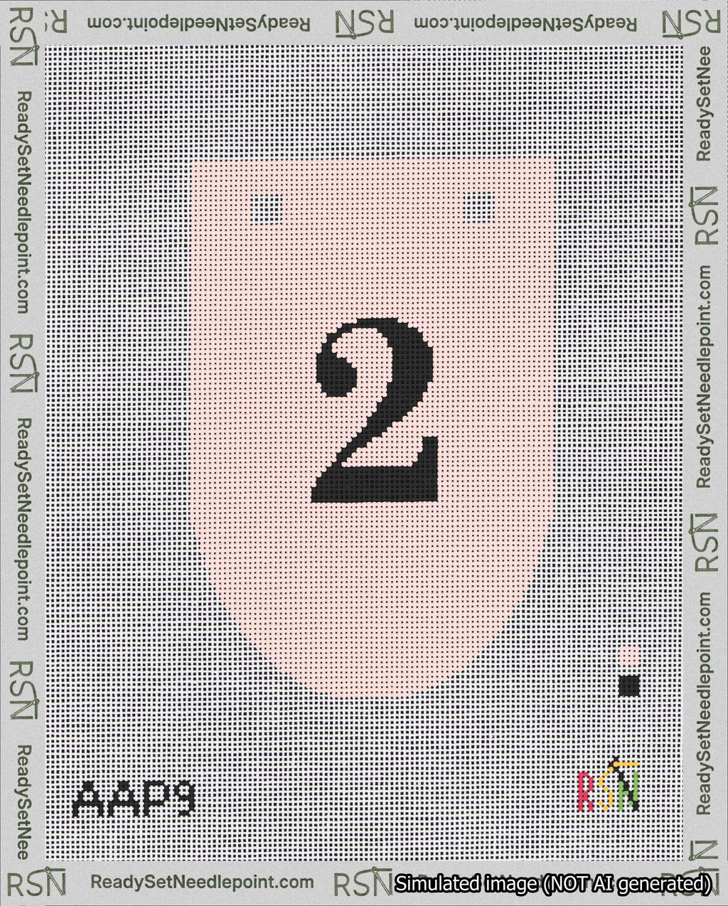 A taped needlepoint canvas with the design: Banner 18 mesh count Rounded 2 Black on Pink.