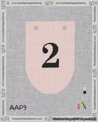 A taped needlepoint canvas with the design: Banner 18 mesh count Rounded 2 Black on Pink.