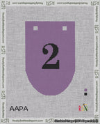 A taped needlepoint canvas with the design: Banner 18 mesh count Rounded 2 Black on Purple.