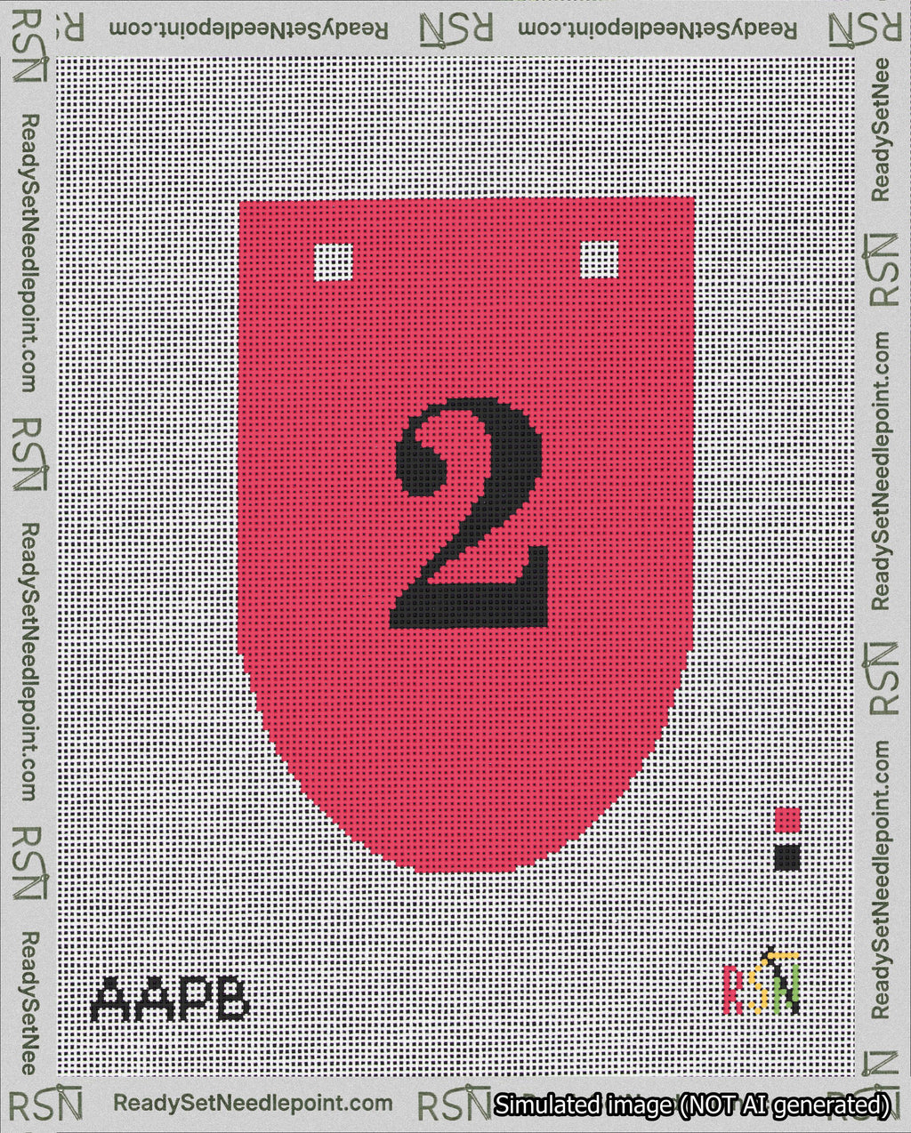 A taped needlepoint canvas with the design: Banner 18 mesh count Rounded 2 Black on Red.