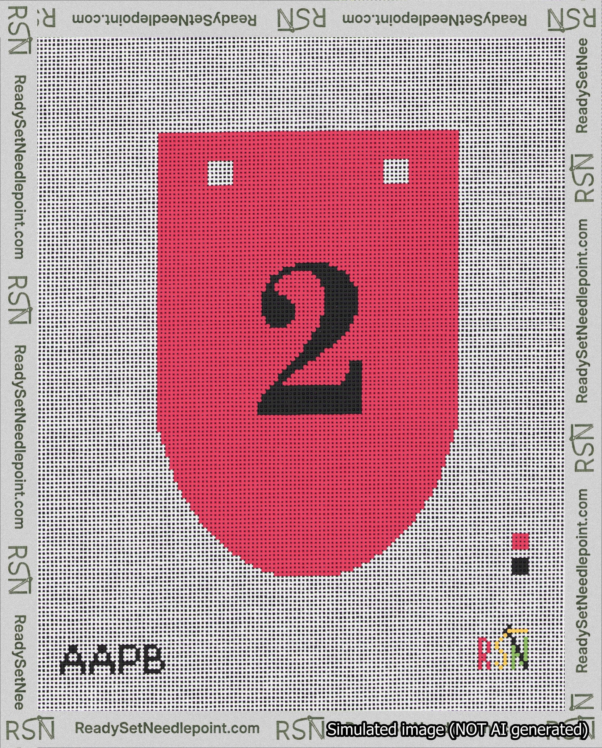 A taped needlepoint canvas with the design: Banner 18 mesh count Rounded 2 Black on Red.