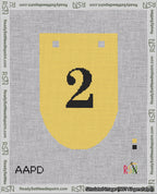 A taped needlepoint canvas with the design: Banner 18 mesh count Rounded 2 Black on Yellow.