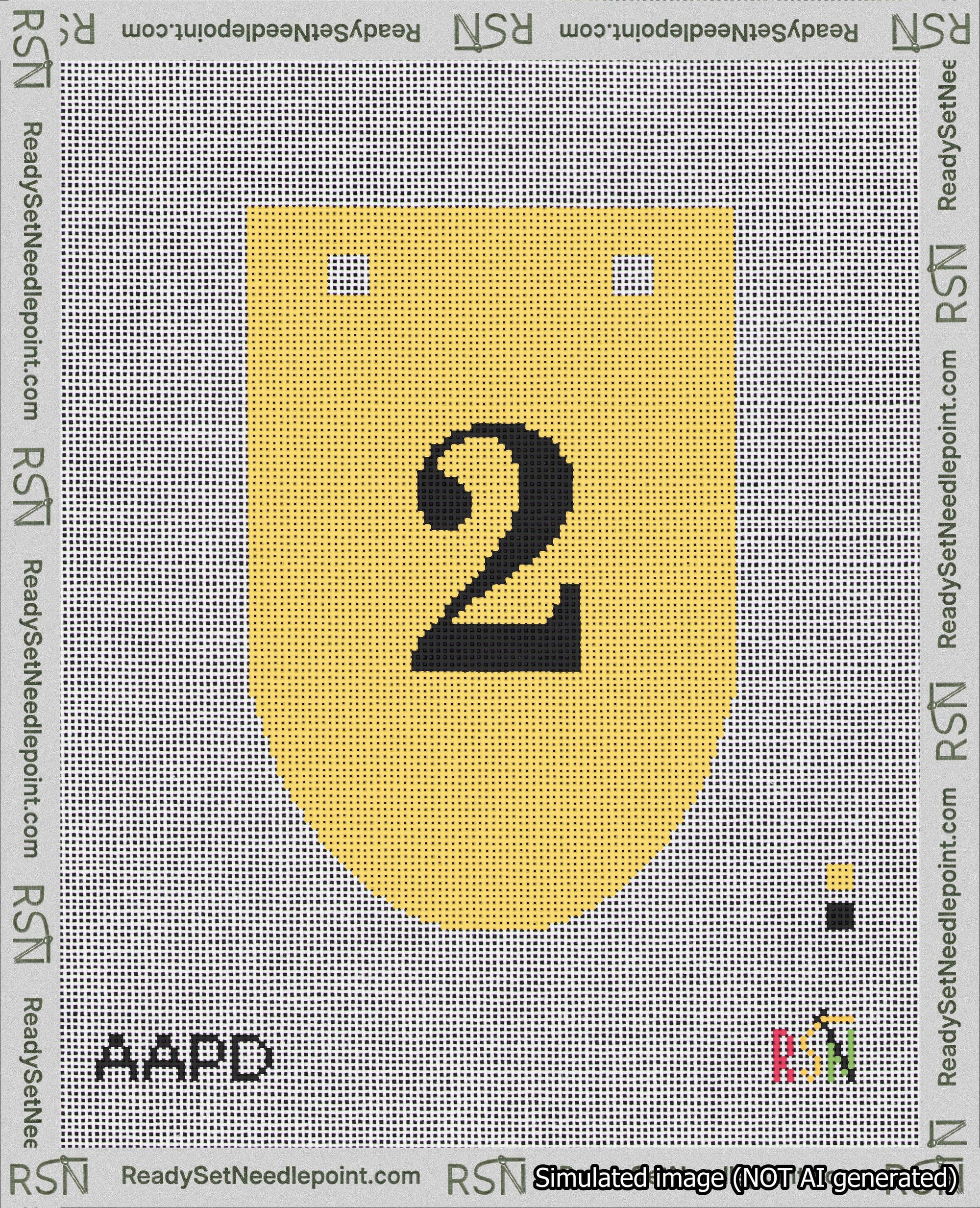 A taped needlepoint canvas with the design: Banner 18 mesh count Rounded 2 Black on Yellow.