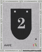 A taped needlepoint canvas with the design: Banner 18 mesh count Rounded 2 White on Black.