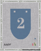 A taped needlepoint canvas with the design: Banner 18 mesh count Rounded 2 White on Blue.