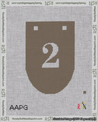A taped needlepoint canvas with the design: Banner 18 mesh count Rounded 2 White on Brown.