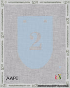 A taped needlepoint canvas with the design: Banner 18 mesh count Rounded 2 White on Light Blue.