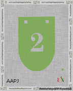 A taped needlepoint canvas with the design: Banner 18 mesh count Rounded 2 White on Light Green.