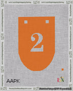 A taped needlepoint canvas with the design: Banner 18 mesh count Rounded 2 White on Orange.