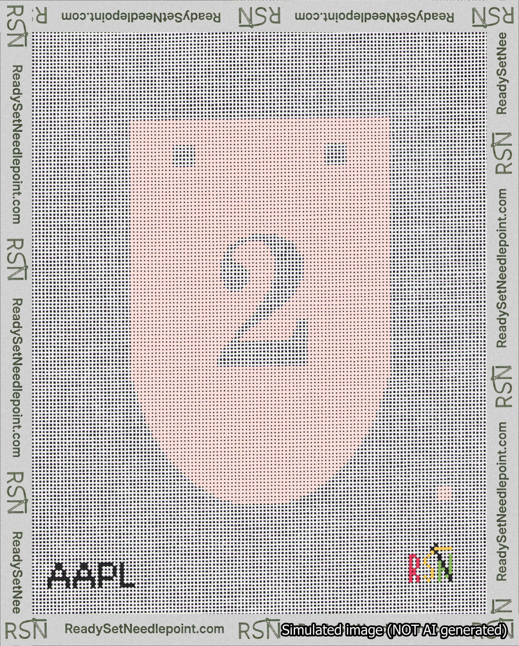A taped needlepoint canvas with the design: Banner 18 mesh count Rounded 2 White on Pink.