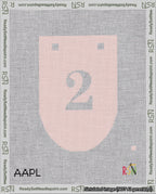 A taped needlepoint canvas with the design: Banner 18 mesh count Rounded 2 White on Pink.