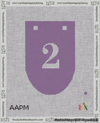 A taped needlepoint canvas with the design: Banner 18 mesh count Rounded 2 White on Purple.