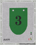 A taped needlepoint canvas with the design: Banner 18 mesh count Rounded 3 Black on Green.